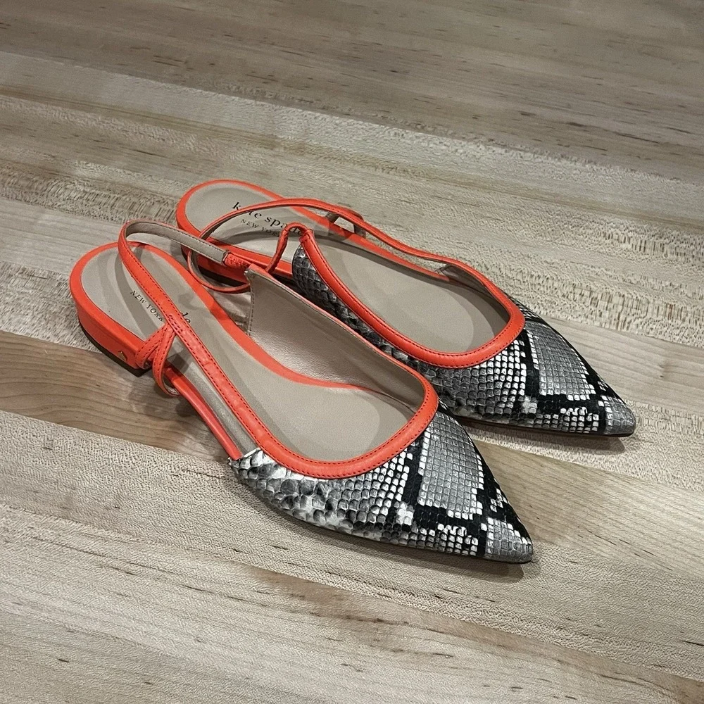 Kate Spade Sunday Sling-Back Flats, Diamant Lux Embossed Snake, Women's Size 7B